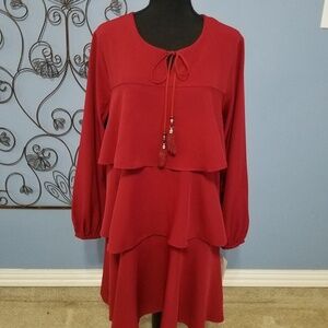 ANDREA Red Dress with leather/feather tie